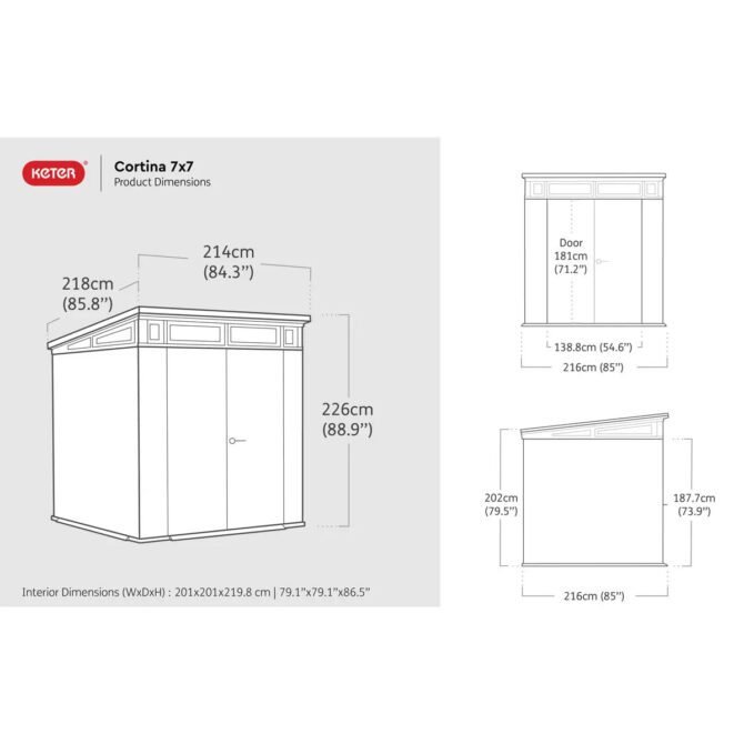 Keter 7’x 7′ Cortina Heavy Duty Plastic Pent Shed – Dark Grey-oakleysgardenmachine- Free shipping