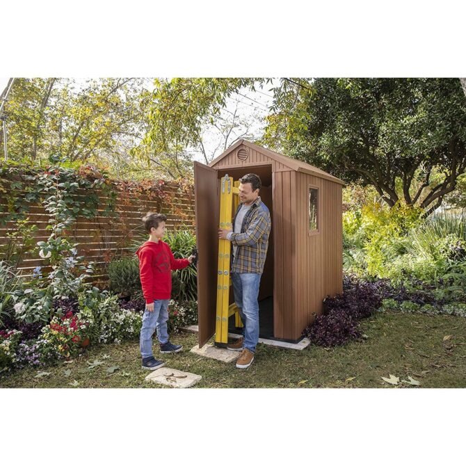 Keter 4’x6′ Darwin Heavy Duty Plastic Garden Shed – Brown-oakleysgardenmachine- Free shipping