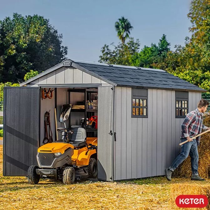 Keter 7.5′ x 13′ Oakland Heavy Duty Plastic Shed – Grey-oakleysgardenmachine- Free shipping