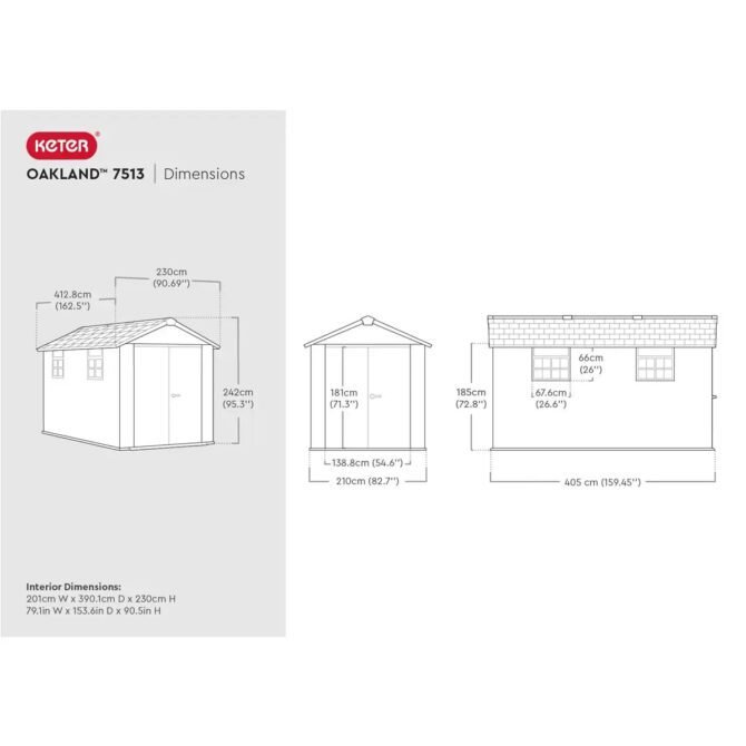 Keter 7.5′ x 13′ Oakland Heavy Duty Plastic Shed – Grey-oakleysgardenmachine- Free shipping