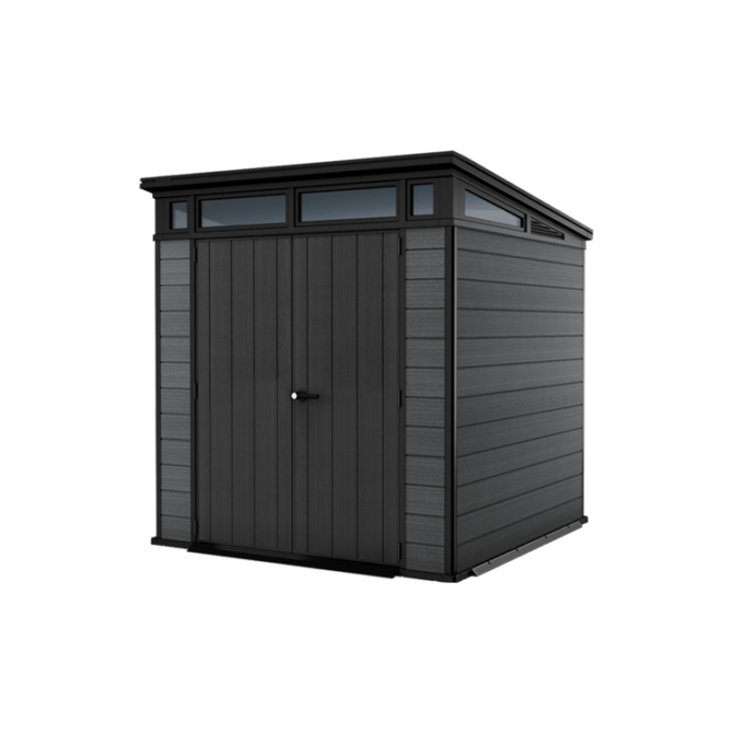 Keter 7’x 7′ Cortina Heavy Duty Plastic Pent Shed – Dark Grey-oakleysgardenmachine- Free shipping